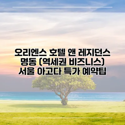 오리엔스 호텔 앤 레지던스 명동 (역세권 비즈니스) 서울 아고다 특가 예약팁