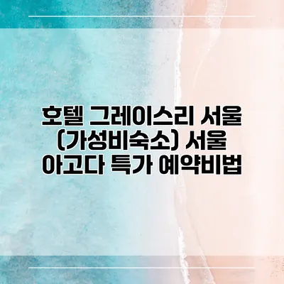 호텔 그레이스리 서울 (가성비숙소) 서울 아고다 특가 예약비법